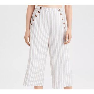 American Eagle Linen Blend High-Waisted Side Button Culottes Lined Size Medium